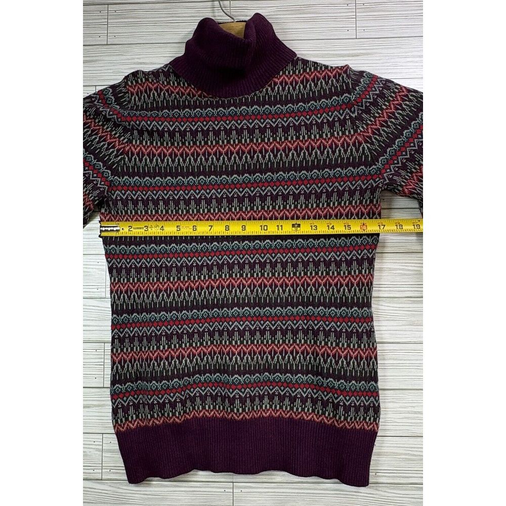 L.L. Bean Women's Cotton Cashmere Purple Geometric Print Turtleneck Sweater Sz S - Picture 7 of 9